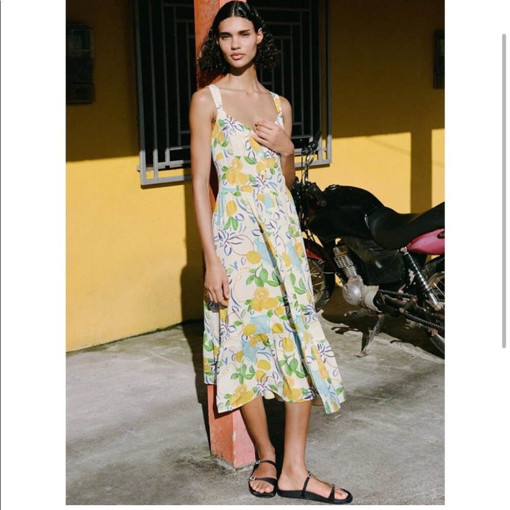 Zara linen blend lemon printed dress